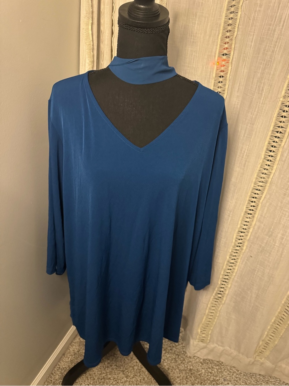 Susan Graver Deep Blue V-Neck Tunic with Attached Scarf Formal Flowy